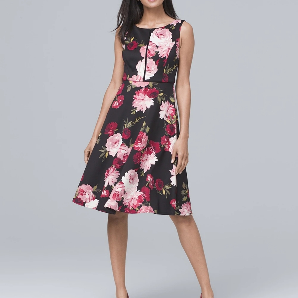 White House Black Market Floral Dress - Black and Pink